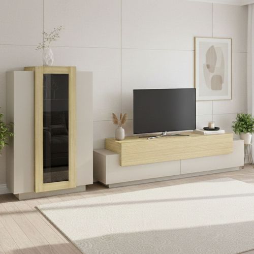 Parete Attrezzata Beige Modulabile 10 Ripiani 280x45x120.5h cm, Apertura a Ribalta, Battente - Lazzate