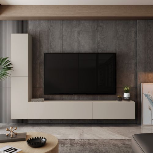 Parete Attrezzata Beige Modulabile 4 Ripiani, Apertura Battente - Gatafa