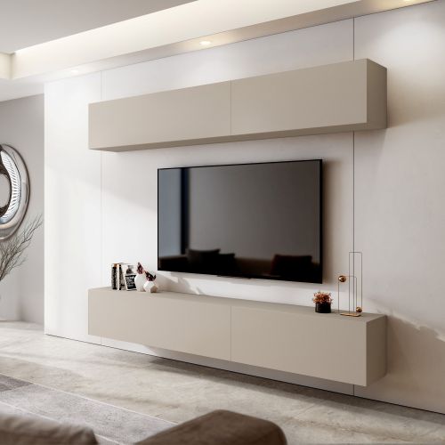 Parete Attrezzata Beige Modulabile 4 Ripiani, Apertura Battente - Suisio