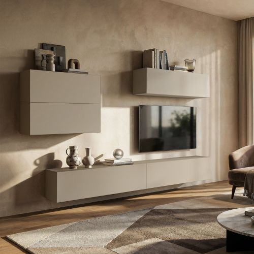 Parete Attrezzata Beige Modulabile 5 Ripiani, Apertura Battente - Gate