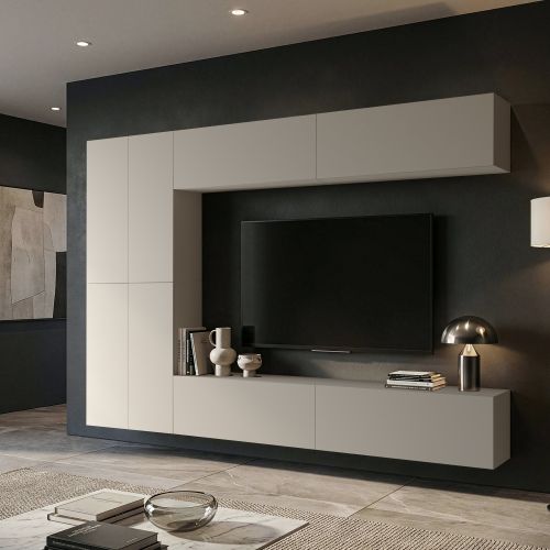 Parete Attrezzata Beige Modulabile 8 Ripiani, Apertura Battente - Gatira