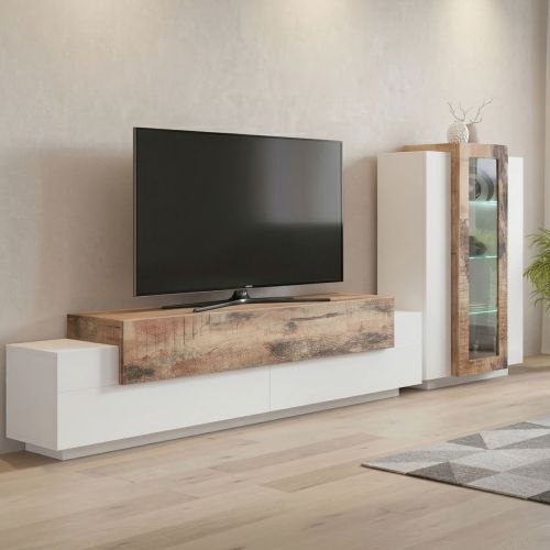 Parete Attrezzata Bianco Lucido Marrone Pero Modulabile 7 Ripiani, 14 Vani Made in Italy - Maja