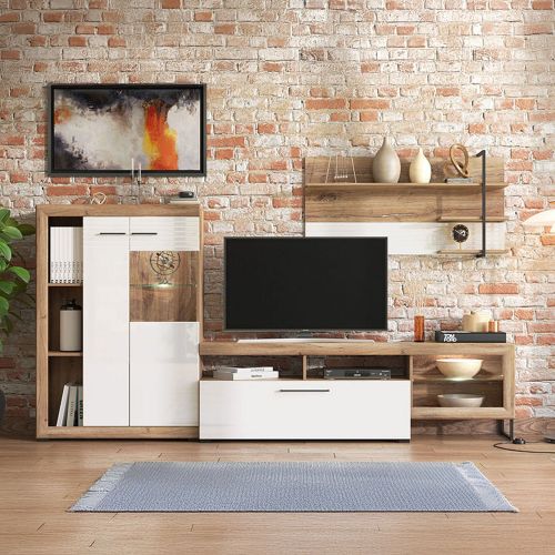 Parete Attrezzata Bianco Marrone Noce Modulabile 10 Ripiani 263x40x162.5h cm, 3 Ante - Dueville
