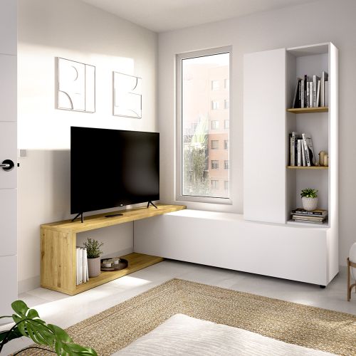 Parete Attrezzata Bianco Marrone Rovere Nodi Modulabile 7 Ripiani, Cassetti - Vicksburg