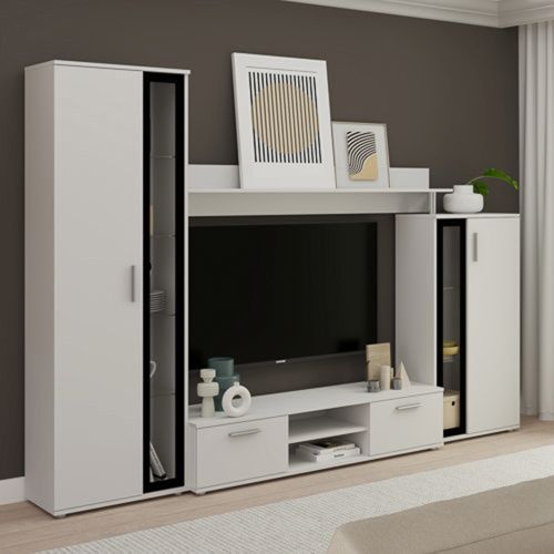 Parete Attrezzata Bianco Nero Modulabile 9 Ripiani, 2 Cassetti - Linafa