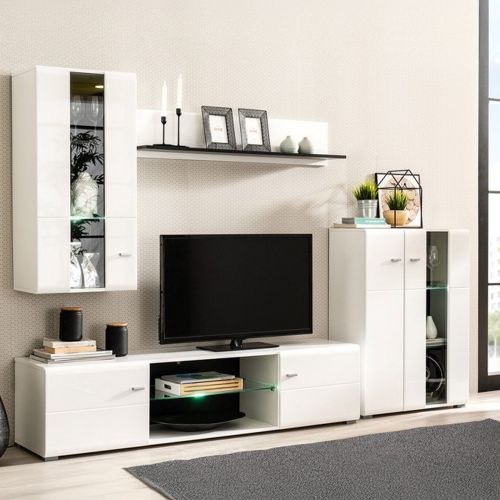 Parete Attrezzata Bianco Opaco Nero Modulabile 7 Ripiani 264x41.5x182h cm, 4 Ante - Ozzero