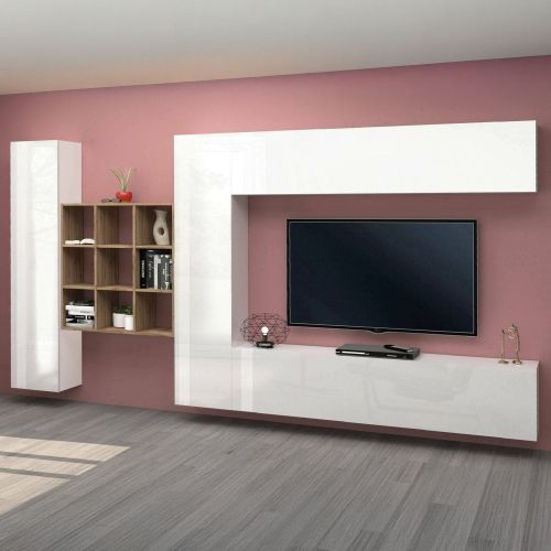 Parete attrezzata classica 350cm bianca lucida - Agira