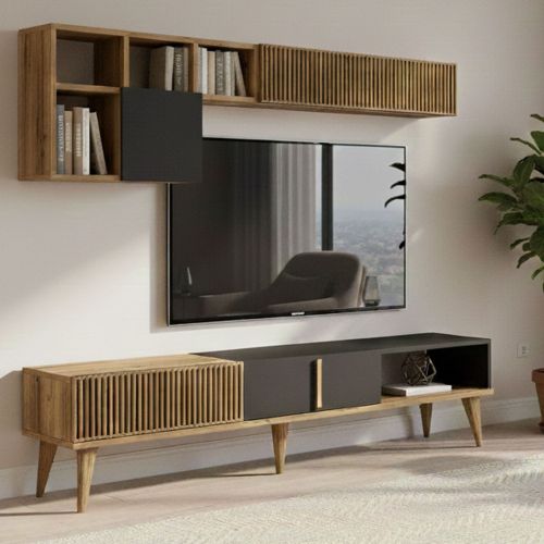 Parete attrezzata design 180cm noce e antracite - Ostro