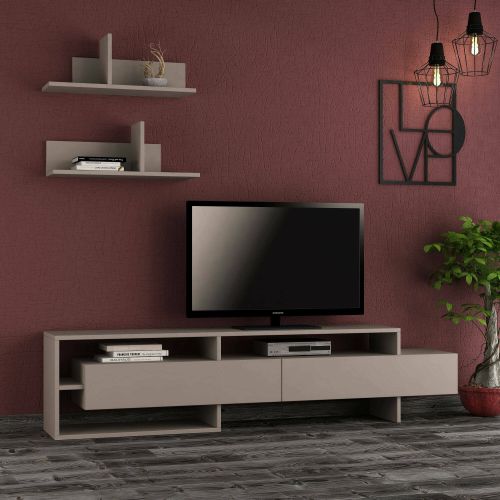 Parete attrezzata Eudora, Composizione soggiorno, Mobile salotto multiuso, Armadio porta TV, 180x32 h42 cm, Beige