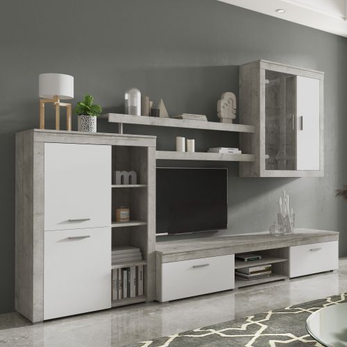 Parete Attrezzata Grigio Cemento Bianco 11 Ripiani Modulabile, 18 Vani - Casies