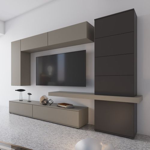 Parete Attrezzata Grigio Tortora Nero Antracite 5 Ripiani 2 Cassetti, Modulabile - Portula
