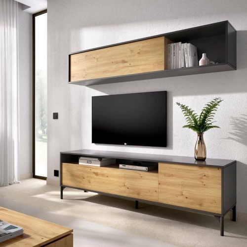 Parete attrezzata in legno 180cm legno e antracite - Arusha