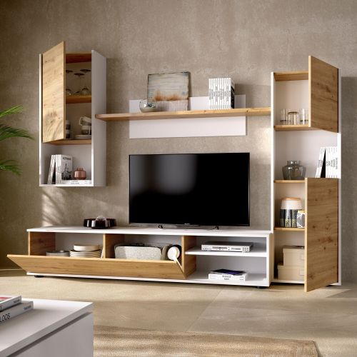 Parete attrezzata in legno 220cm rovere e bianca - Artex