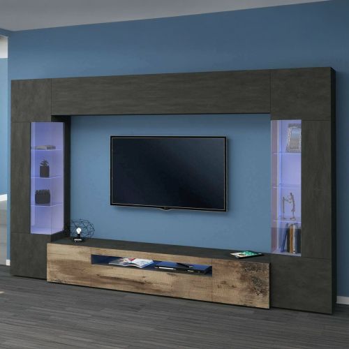 Parete attrezzata in legno 290cm antracite e acero - Arga