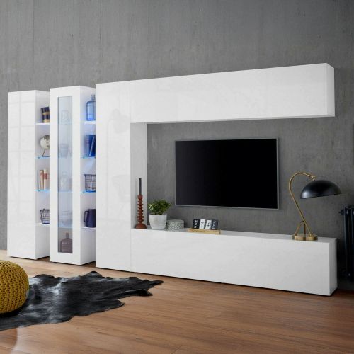 Parete attrezzata in legno e vetro 340cm bianca lucida - Arkan