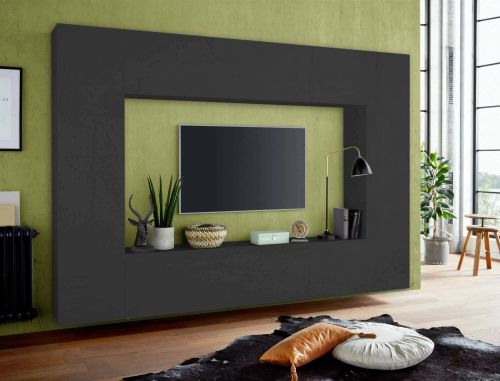 Parete attrezzata Luigi, Set salotto porta TV a 4 ante, Mobile soggiorno multiuso, 100% Made in Italy, cm 260x30h180, Antracite