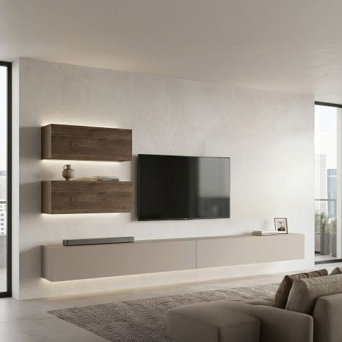 Parete Attrezzata Marrone Noce Beige 4 Ripiani Modulabile, Apertura Battente - Suisio