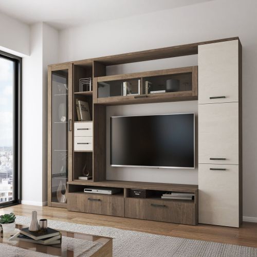 Parete Attrezzata Marrone Noce Beige 5 Ripiani 2 Cassetti, Modulabile - Sovizzo