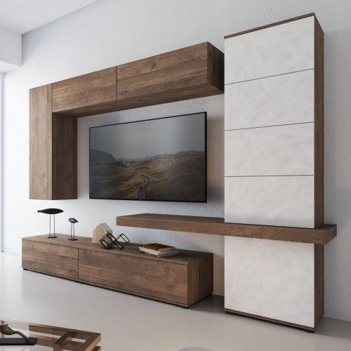 Parete Attrezzata Marrone Noce Beige Modulabile 2 Cassetti, 5 Ripiani - Portula