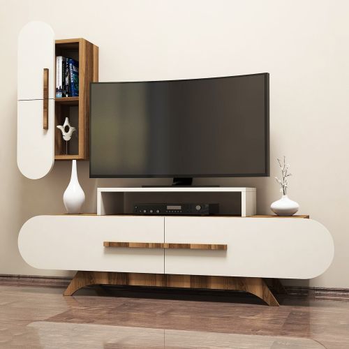 Parete Attrezzata Marrone Noce Bianco Crema Modulabile 8 Ripiani, 7 Vani - Genola