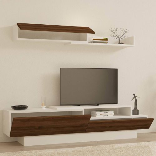 Parete Attrezzata Marrone Noce Bianco Modulabile 6 Ripiani, 3 Ante - Gais