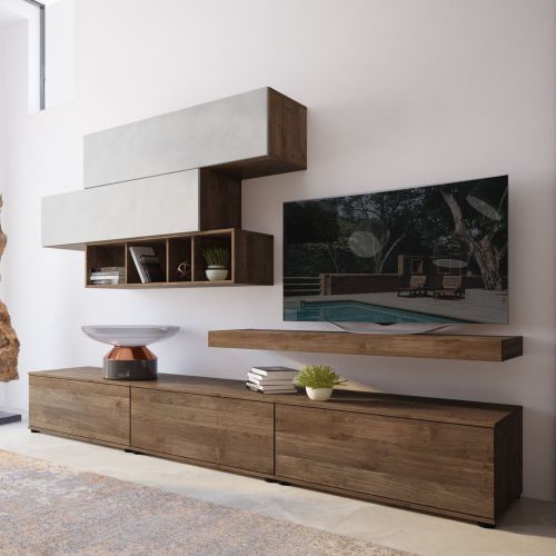 Parete Attrezzata Marrone Noce Grigio Modulabile Apertura Battente, a Ribalta, 5 Ante - Mammola