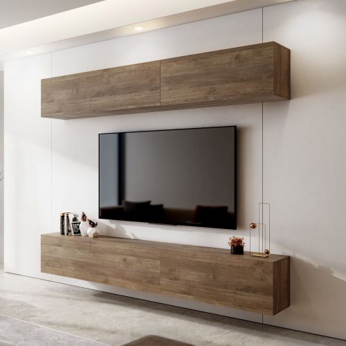 Parete Attrezzata Marrone Noce Modulabile 4 Ripiani, 4 Ante - Suisio