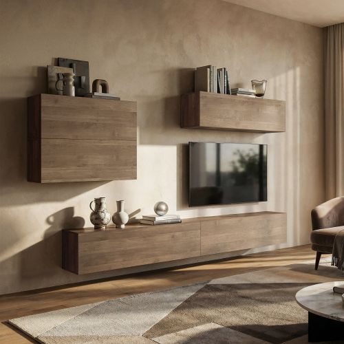 Parete Attrezzata Marrone Noce Modulabile 5 Ripiani, 5 Ante - Gate
