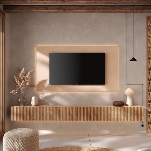 Parete Attrezzata Marrone Pero Bianco Crema Modulabile Apertura Standard, set Componibile Made in Italy - Buti
