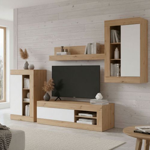 Parete Attrezzata Marrone Rovere 6 Ripiani 3 Ante 150x41.5x47.5h cm, 14 Vani