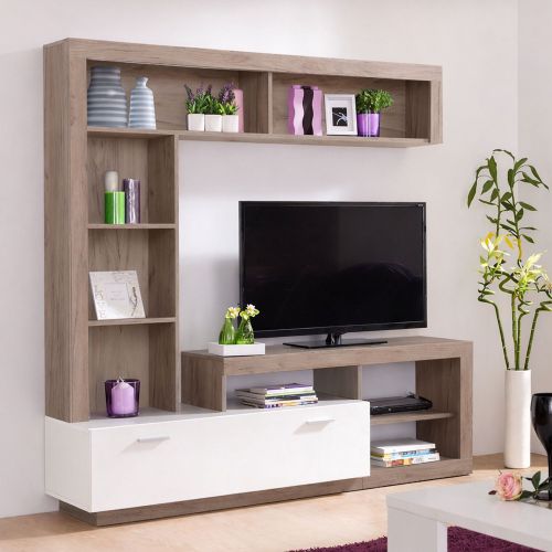 Parete Attrezzata Marrone Rovere Grigio Bianco 7 Ripiani 10 Vani 170.5x41.5x170.5h cm, Un'anta - Moggio