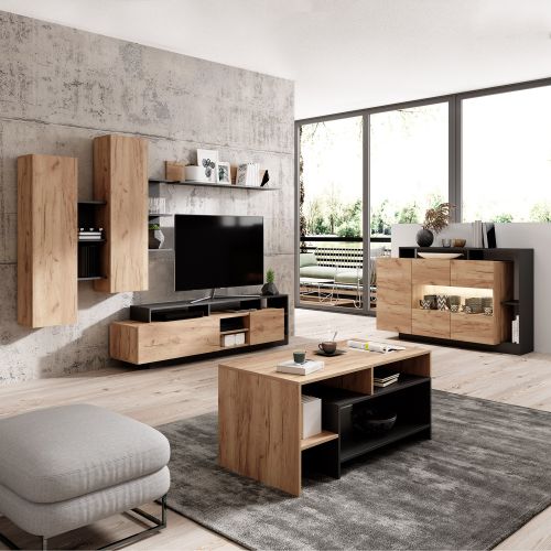 Parete Attrezzata Marrone Rovere Nero Antracite Modulabile 12 Ripiani, 20 Vani - Kamotiba