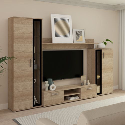Parete Attrezzata Marrone Rovere Nero Modulabile 9 Ripiani, 2 Cassetti - Linafa