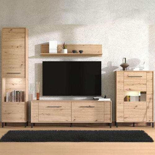 Parete Attrezzata Marrone Rovere Nodi Modulabile 8 Ripiani 299x40x192.5h cm, 4 Ante - Cimbergo