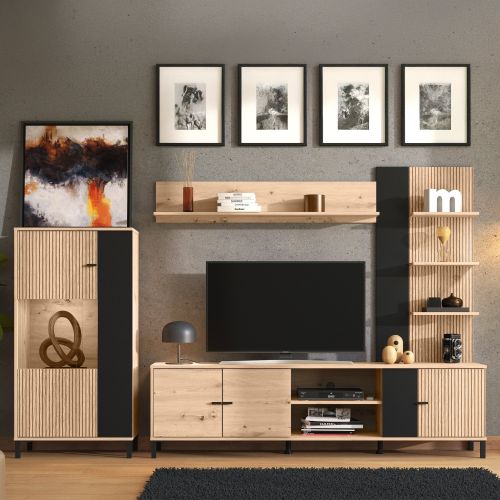 Parete Attrezzata Marrone Rovere Nodi Nero 8 Ripiani Modulabile 263x40x167h cm, 7 Vani - Petrona