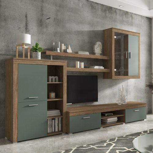 Parete Attrezzata Marrone Rovere Verde 11 Ripiani Modulabile, 18 Vani - Casies