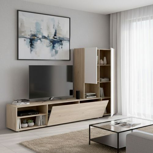 Parete attrezzata multifunzione 227cm bianca e rovere - Abrino