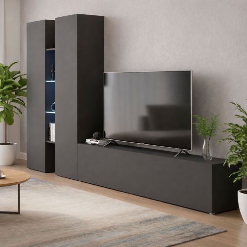Parete Attrezzata Nero Antracite 12 Ripiani Modulabile 280x30x180h cm, 12 Vani - Grado