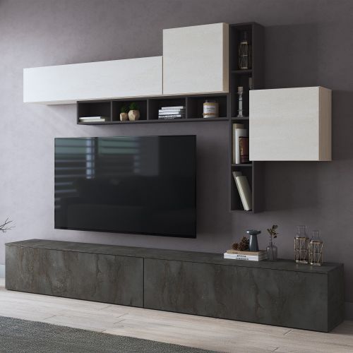 Parete Attrezzata Nero Antracite Bianco 5 Ripiani Modulabile, Apertura Battente, a Ribalta - Ippona