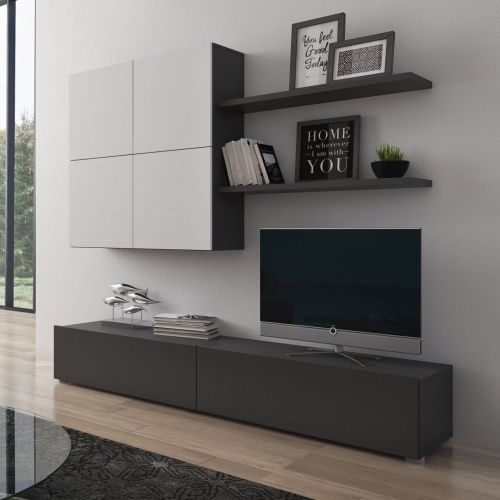 Parete Attrezzata Nero Antracite Bianco Modulabile 4 Ripiani, 6 Ante - Bagnaria