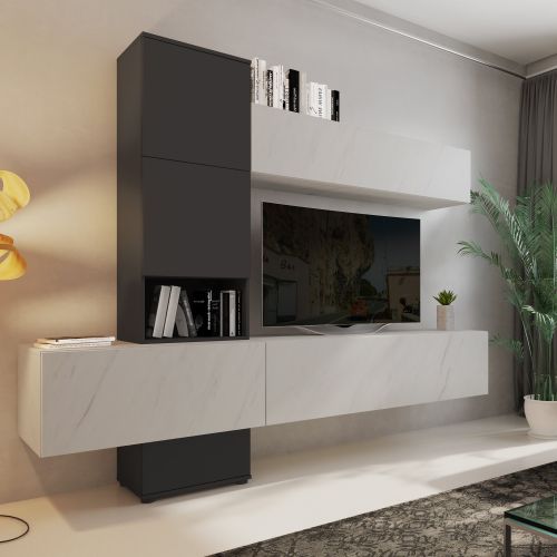 Parete Attrezzata Nero Antracite Bianco Modulabile 6 Ante, set Componibile - Isola