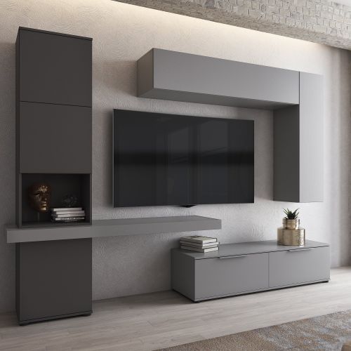 Parete Attrezzata Nero Antracite Grigio 9 Ripiani 2 Cassetti, Modulabile - Dubino