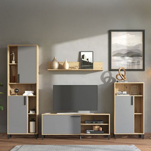 Parete Attrezzata Nero Antracite Marrone Rovere Nodi Modulabile 12 Ripiani 279x38x192.5h cm, 17 Vani - Civitate