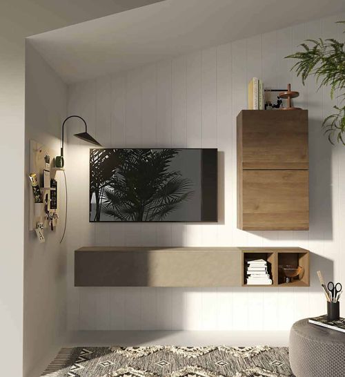 Parete attrezzata Pergusa, Composizione soggiorno, Mobile salotto multiuso, Armadio porta TV, Made in Italy, 194x30 h160 cm, Noce e Grigio