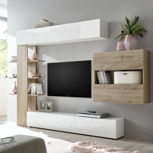Parete attrezzata smart 295cm bianca lucida e rovere - Aragosta
