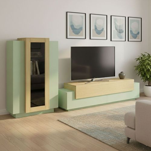 Parete Attrezzata Verde Modulabile 10 Ripiani 280x45x120.5h cm, Apertura a Ribalta, Battente - Lazzate