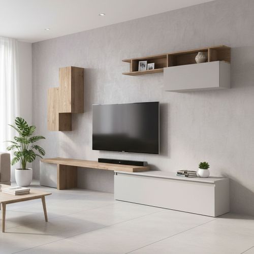 Parete salotto 4 ante 290cm rovere e grigia chiaro - Chris