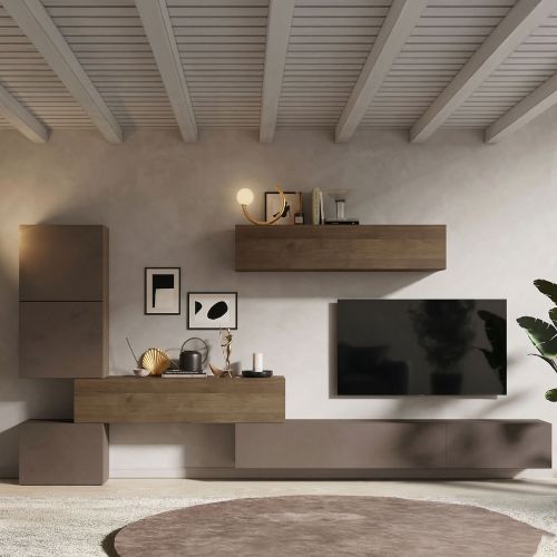 Parete salotto classica 340cm bronzo e noce - Lingling