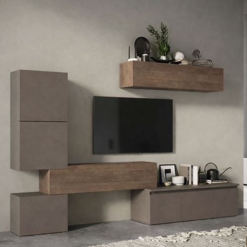 Parete salotto in legno e metallo 290cm bronzo e noce - Nana