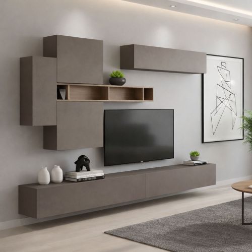 Parete salotto moderna 276cm bronzo e grigia - Nate